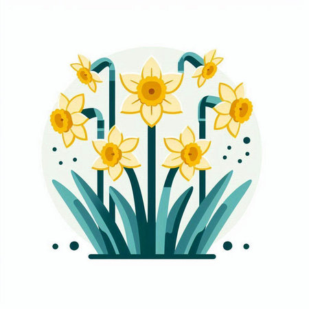 Daffodils. Vector illustration in flat style. Spring flowers.のイラスト素材