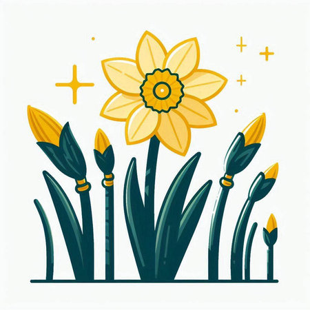 Daffodil flower in the garden. Flat vector illustration.のイラスト素材