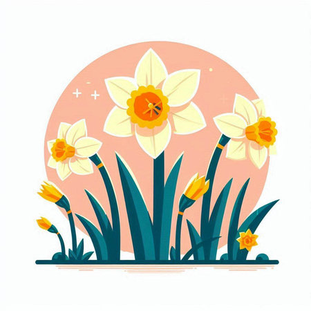 Narcissus flowers in the garden. Spring vector illustration.のイラスト素材