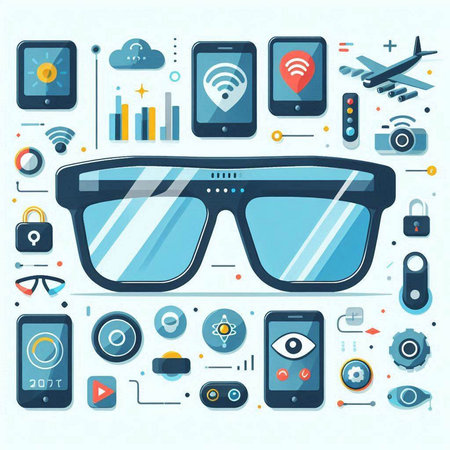 Smart glasses and gadgets. Vector illustration in flat design style. Virtual reality.のイラスト素材