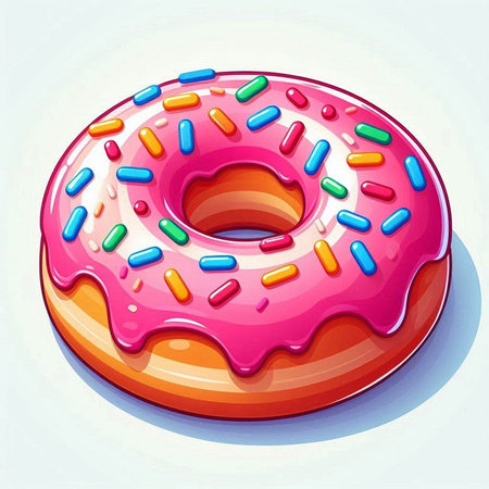 Illustration of a pink donut with sprinkles on a white backgroundのイラスト素材