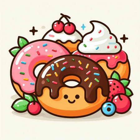 Cute donuts. Vector illustration of a set of sweet donuts.のイラスト素材