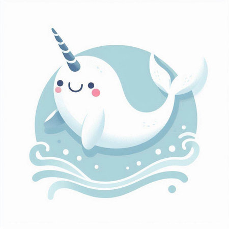 Cute cartoon narwhal isolated on white background. Vector illustration.のイラスト素材
