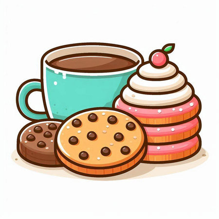 Cup of coffee and cookies on a white background. Vector illustration.のイラスト素材