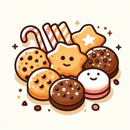 Vector illustration of christmas cookies in doodle style on white backgroundのイラスト素材