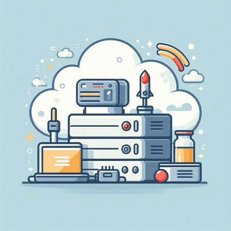Cloud computing technology concept. Vector illustration in flat line design style.のイラスト素材