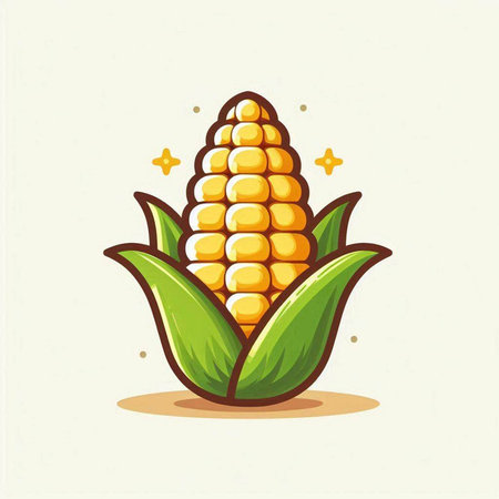Illustration of a corn cob with leaves on a white background.のイラスト素材