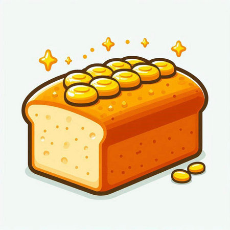 Illustration of a slice of bread with gold coins on a white backgroundのイラスト素材