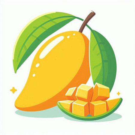 Mango fruit isolated on white background. Vector illustration in cartoon style.のイラスト素材