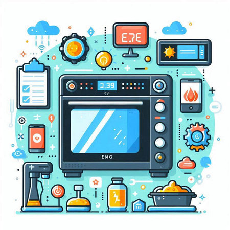 Modern flat line design vector illustration concept of home appliances and electronics.のイラスト素材