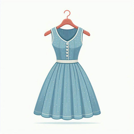 Blue dress on a hanger isolated on white background. Vector illustration.のイラスト素材