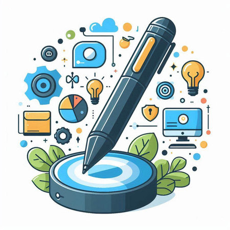 Colorful vector illustration of a stylized pen on a white backgroundのイラスト素材