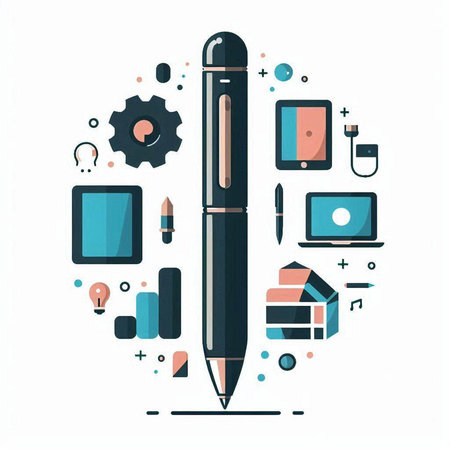 Flat design modern vector illustration concept of office, work, education, e-learning, webinar, online course, video conference, webinar, seminar, training, presentation, internet training.のイラスト素材