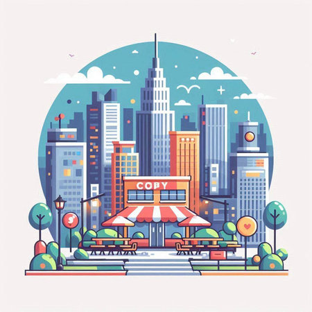 Vector illustration of a modern city in flat style. Urban landscape.のイラスト素材