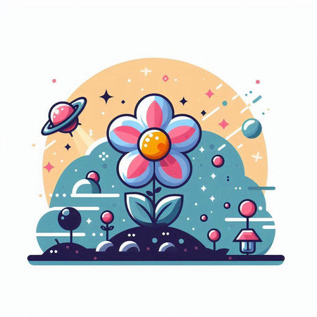 Flower in the garden. Vector illustration in flat cartoon style.のイラスト素材