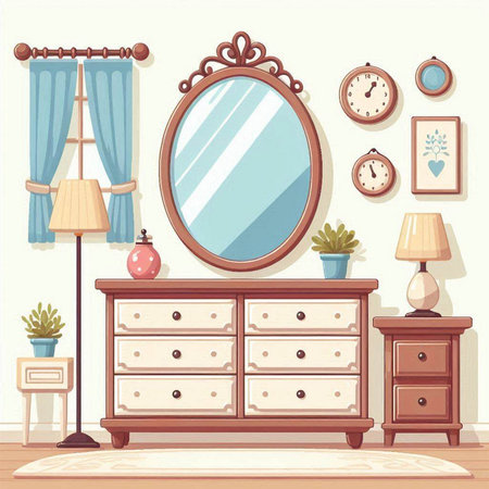 Furniture in the room with a mirror. Vector illustration.のイラスト素材