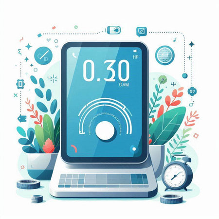 Laptop with speedometer. Infographic element. Vector illustration.のイラスト素材