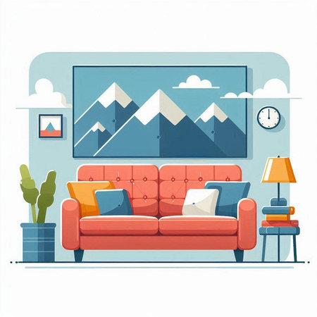 Living room interior with sofa and armchair. Flat vector illustration.のイラスト素材