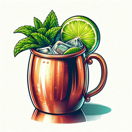 Mojito Cocktail with lime and mint. Vector illustration.のイラスト素材