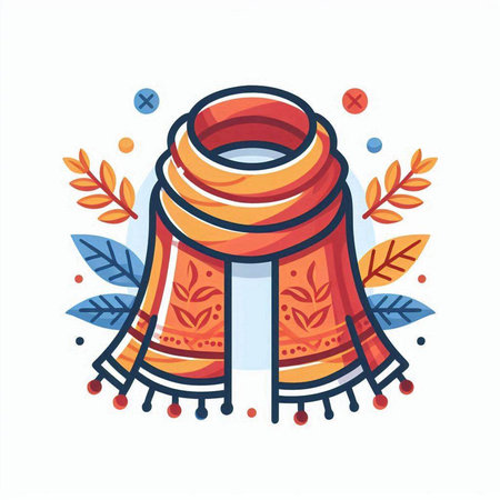 Colorful vector illustration of knitted scarf with ornament on white backgroundのイラスト素材