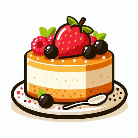 Piece of cake with berries on white background. Vector illustration.のイラスト素材