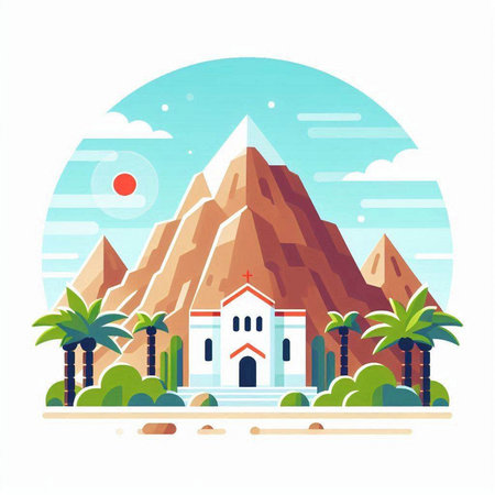 Vector illustration of Egypt pyramids in flat style. Travel to Egypt.のイラスト素材