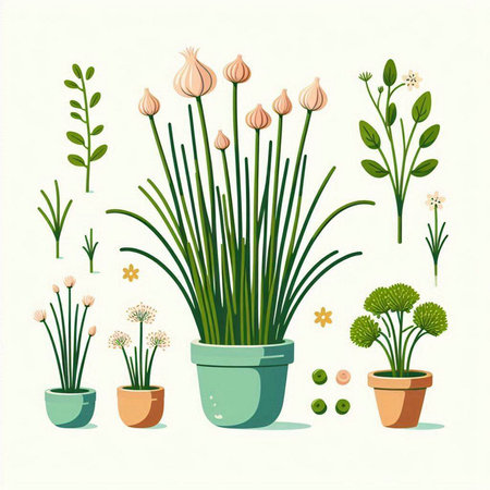 Flowers in pots on white background. Vector illustration. Flat style.のイラスト素材