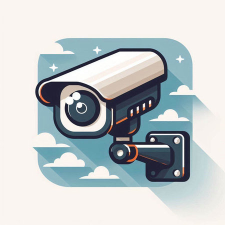 Surveillance camera icon in flat style. Security concept. Vector illustration.のイラスト素材