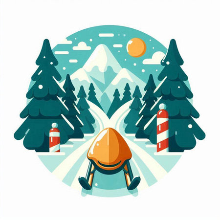 Winter landscape with snow and mountains. Vector illustration in flat style.のイラスト素材