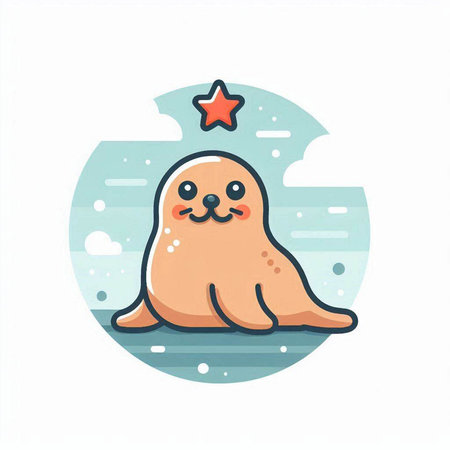 Cute seal with star. Vector illustration in flat cartoon style.のイラスト素材