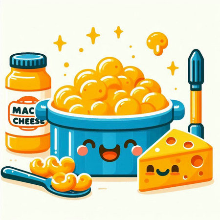 Cartoon illustration of a bowl of cheese with a spoon and pillsのイラスト素材