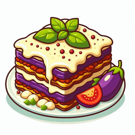 Illustration of a piece of lasagna on a white background.のイラスト素材