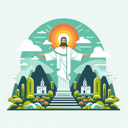 Jesus Christ on the cross. Vector illustration in flat design style.のイラスト素材