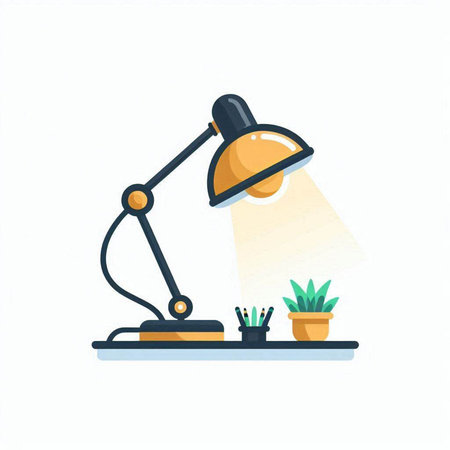 Illustration of a desk lamp and a plant on a white backgroundのイラスト素材