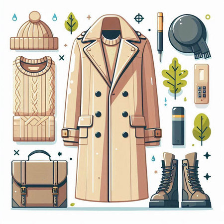 Vector illustration of a set of winter clothing and accessories for women.のイラスト素材