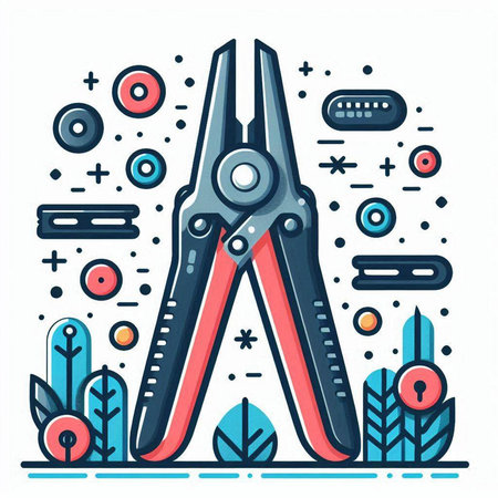 Vector line art flat design illustration of pliers tool on white background.のイラスト素材