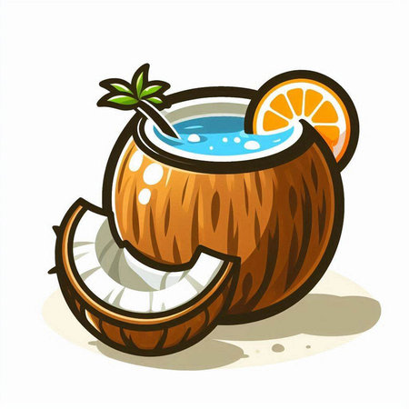 Coconut cocktail with slice of orange and mint. Vector illustration.のイラスト素材