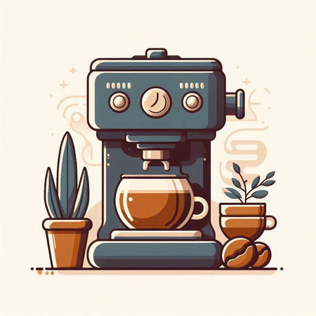 Coffee machine with a cup of coffee. Vector illustration.のイラスト素材