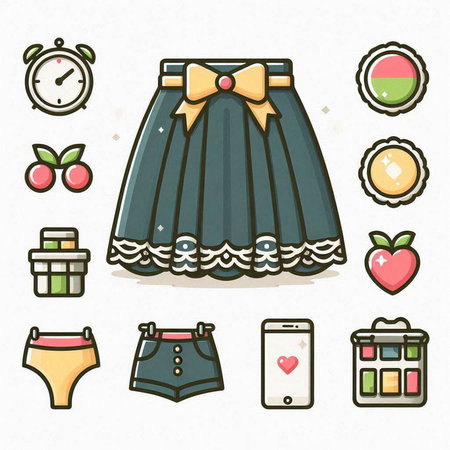 Cute fashion icons set. Vector illustration in flat design style.のイラスト素材