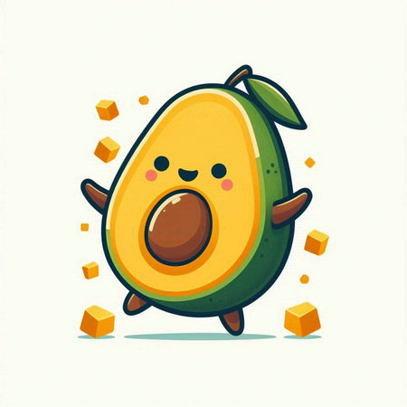 Cute cartoon avocado character with eyes, mouth and hands. Vector illustration.のイラスト素材