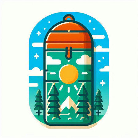 Camping lantern in the mountains. Vector illustration in flat style.のイラスト素材