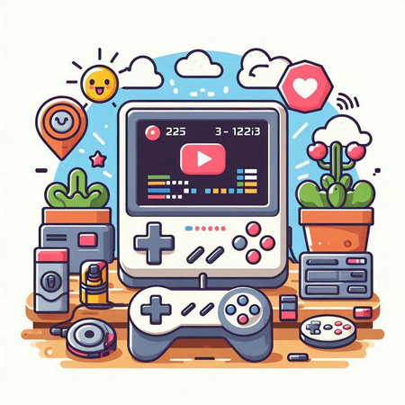 Retro video game console on white background. Flat style vector illustration.のイラスト素材