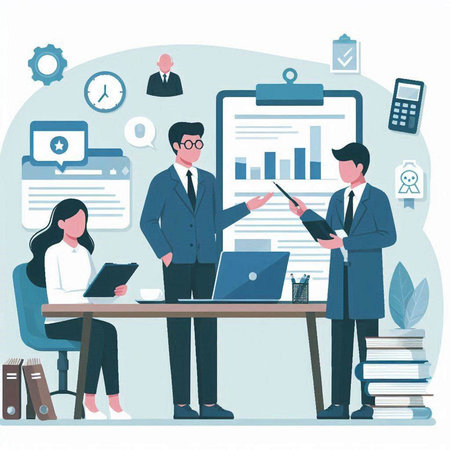 Business people working in office vector illustration. Businessman and businesswoman working in officeのイラスト素材