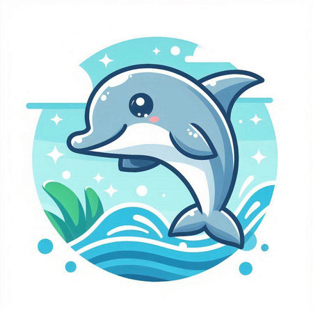 Vector illustration of a cute dolphin on a white background. Cartoon style.のイラスト素材