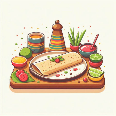Mexican food vector illustration. Traditional mexican food illustration.のイラスト素材