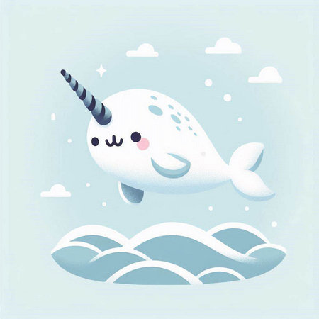 Cute narwhal in the clouds. Cute cartoon vector illustration.のイラスト素材