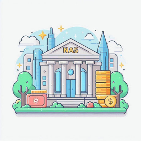 Bank building and money. Vector illustration in line art style on white background.のイラスト素材
