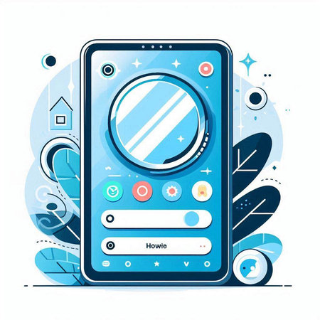 Vector illustration of modern mobile phone in blue and white colors on white background.のイラスト素材