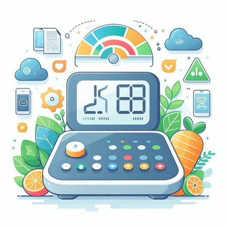 Vector illustration of electronic scales. Diet and healthy lifestyle concept. Flat design.のイラスト素材