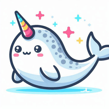 Cute cartoon narwhal. Vector illustration on white background.のイラスト素材